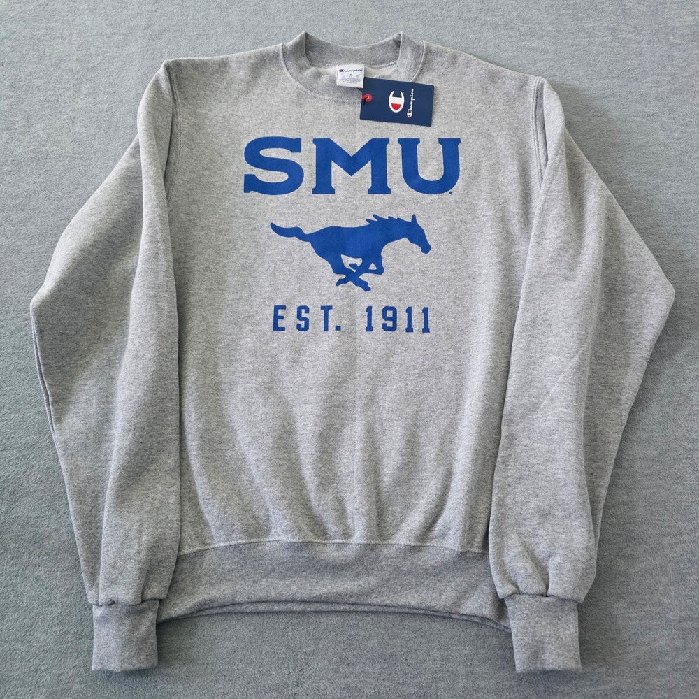 Champion SMU Mustangs Crewneck Sweatshirt Gray Blue Mens Small CS1220 NWT